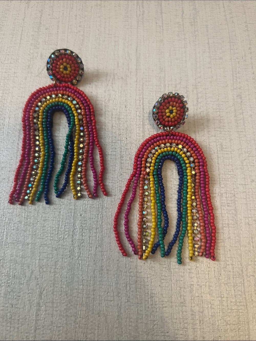 Colorful Beaded Rainbow Fringe Earrings